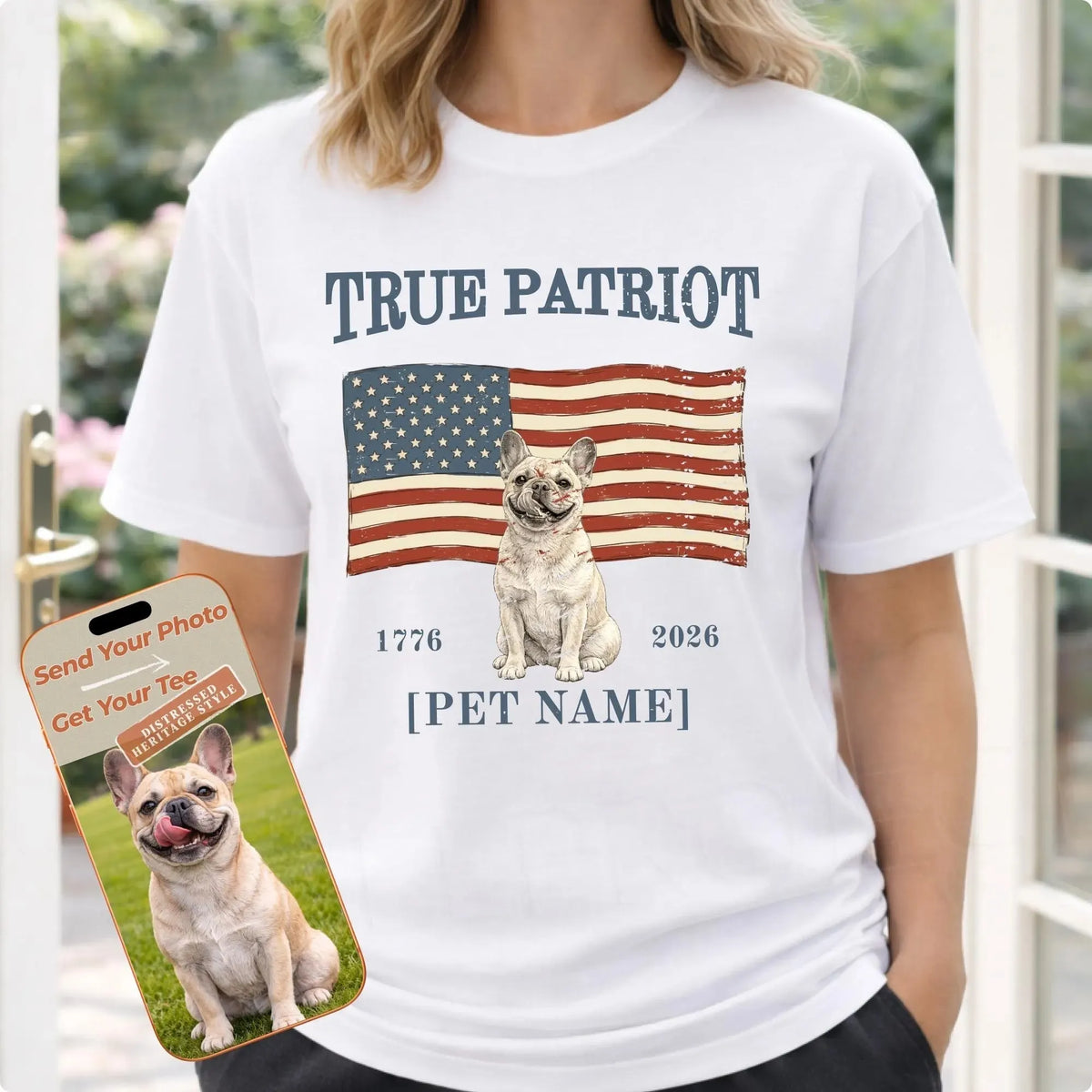 Custom Pet Photo Shirt, 4th of July Patriotic Dog Tee