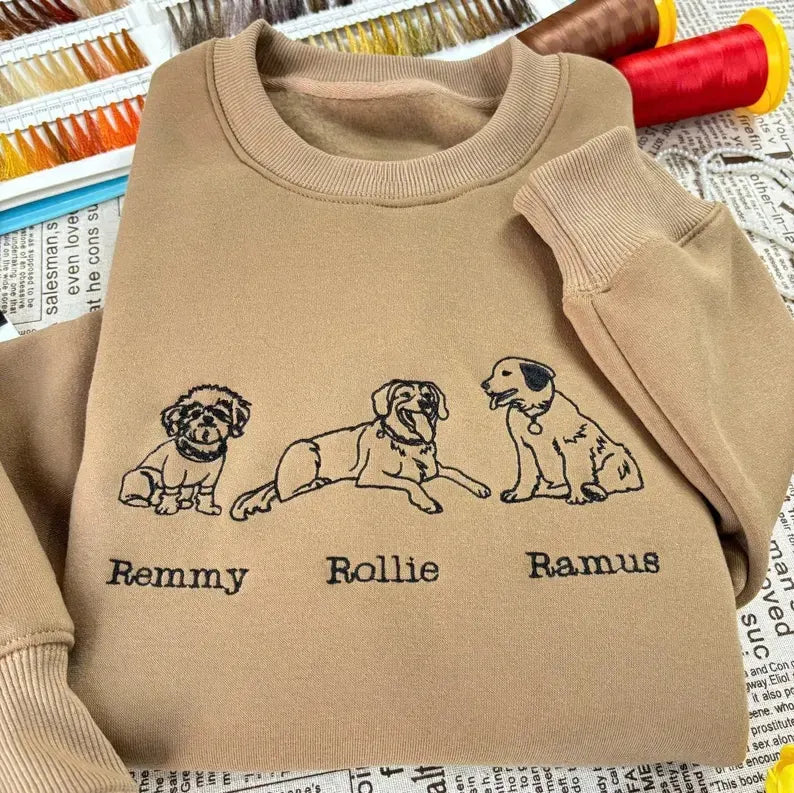 Custom Dog Photo & Name Embroidered Sweatshirt – Dog Face Design for Pet Lovers & Owners