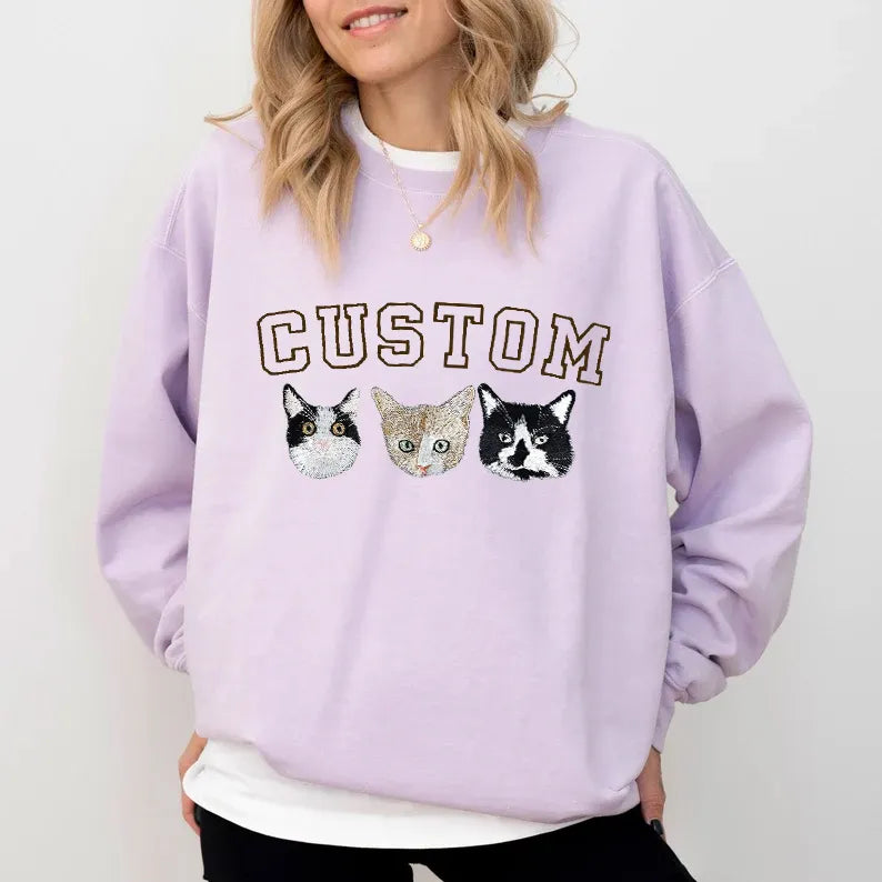 Personalized Pet Photo Embroidered With Custom Text Sweatshirt/Hoodie T-shirt- Varsity Colorful Design