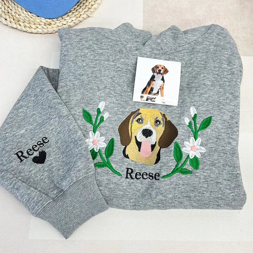 Personalized Pet Portrait Embroidered Sweatshirt T-shirt Hoodie- Colorful Design