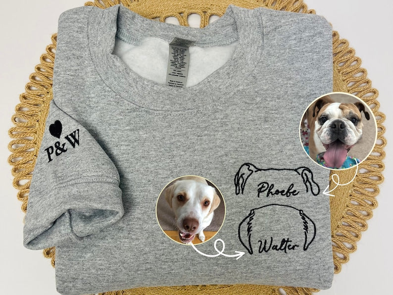 EMBROIDERED Dog Ears Sweatshirt with Personalized Names, Custom Pet Crewneck