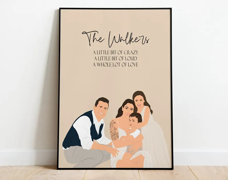 Custom Family Photo Wall Art, Personalized Dad Portrait Print, Fathers Day Gift