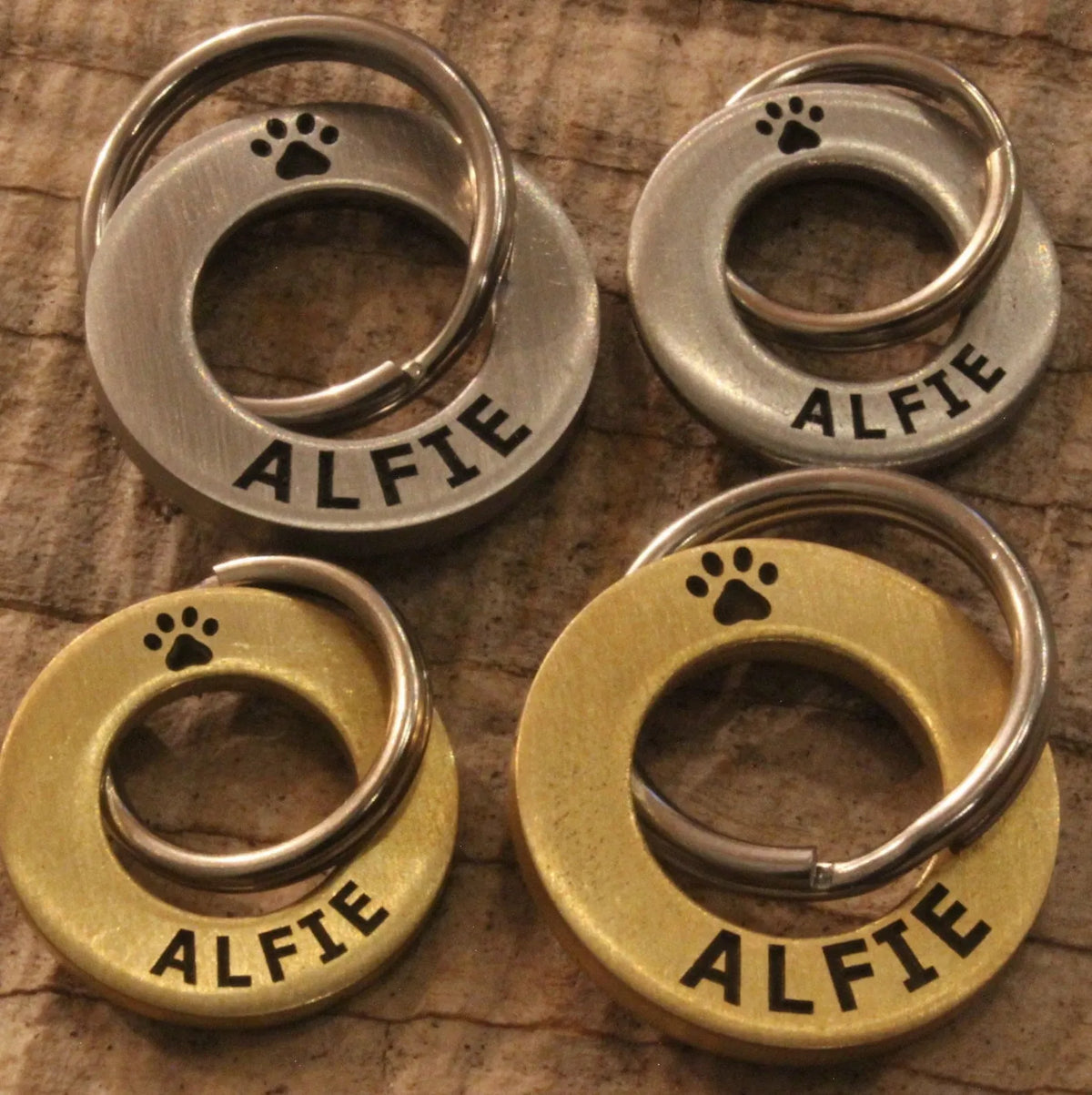 Custom Engraved Pet ID Tag - Round Brass & Stainless Steel Dog/Cat Name Tag