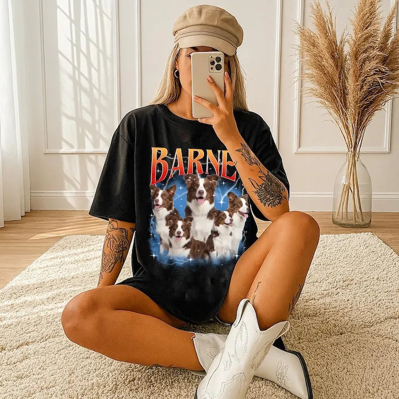  Custom Vintage Bootleg Pet Shirt , Pet Photo + Name Shirt 90's Tee