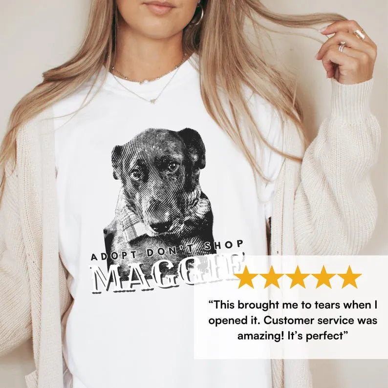 Custom Pet Portrait T-Shirt Personalized Dog Face Name Tee Sweatshirt Hoodie