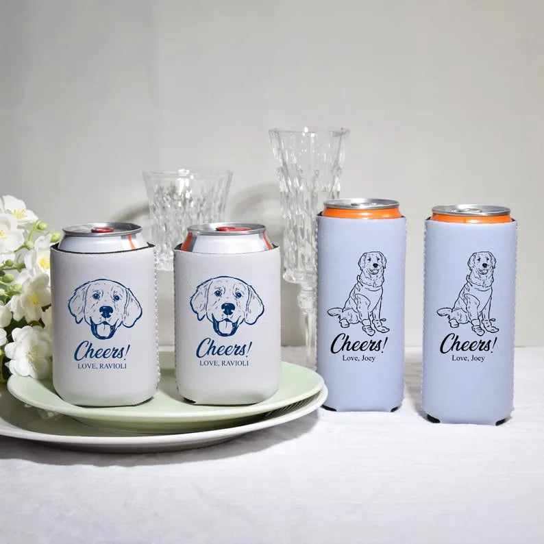 Custom Dog Can Cooler, Wedding Beer Hugger, Custom Dog Wedding Can Cooler