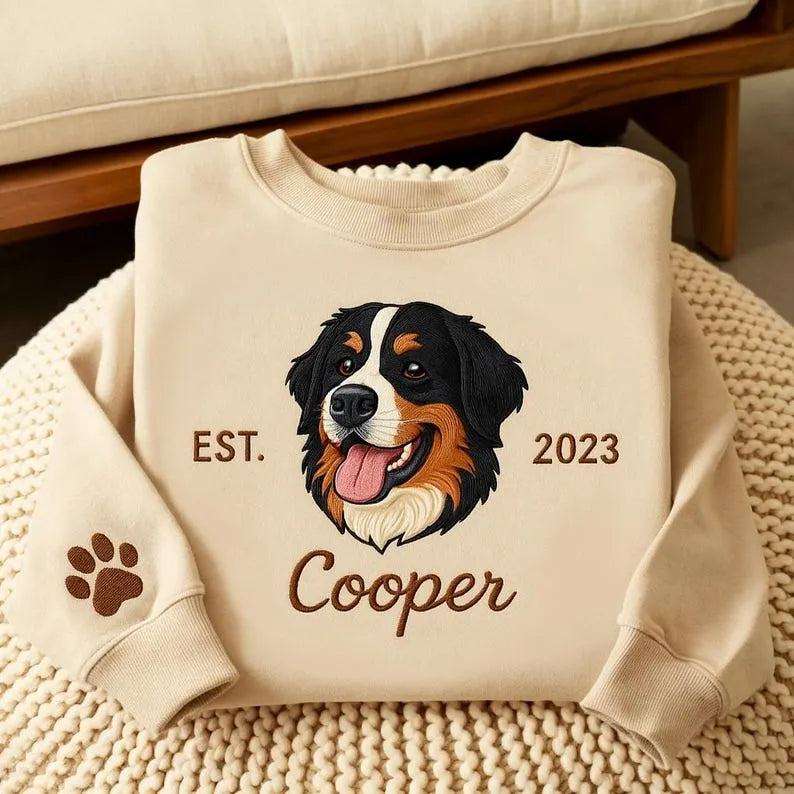 Custom Pet Embroidered Sweatshirt – Personalized Pet Portrait Embroidered Shirt Hoodie- Colorful Design