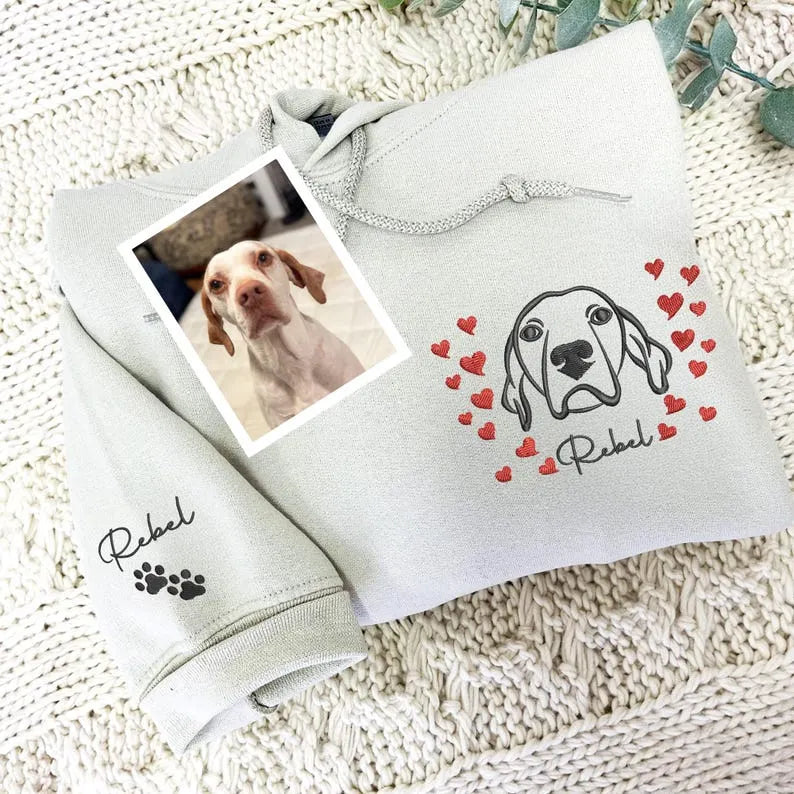 Custom Pet Portrait Outline Embroidered Sweatshirt Hoodie T-shirt, Valentine's Day Gifts- Stylish Outline Style