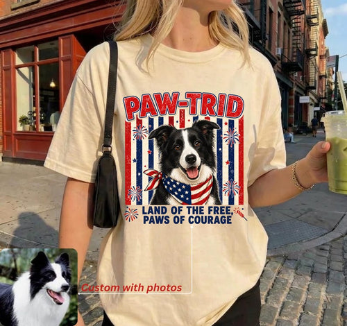 Custom Dog Paw-trid Shirt, Funny 4th of July Dog Tee, USA Flag Pet Shirt