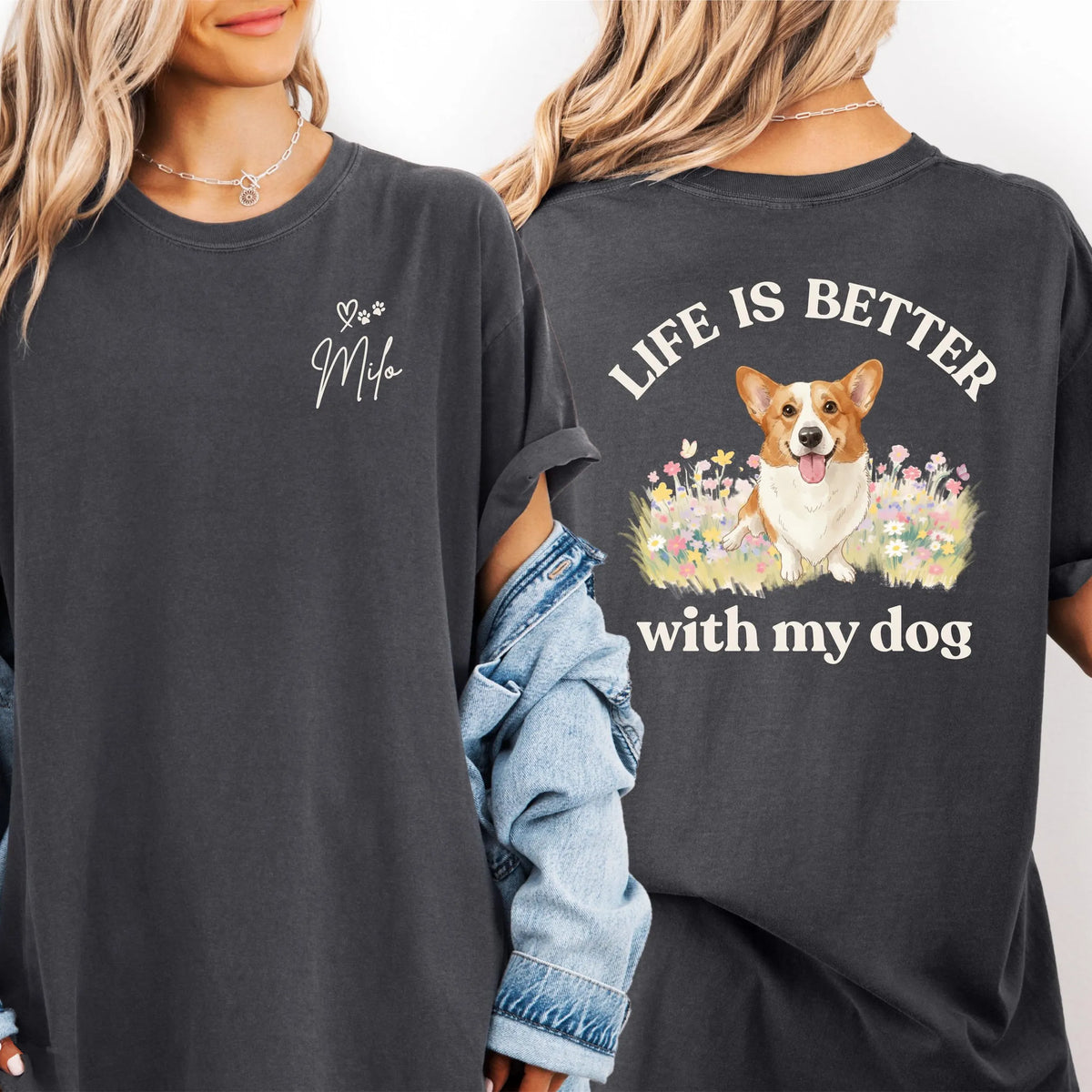 Life Is Better with My Dog Custom Dog Photo Tee, Dog Mom T-shirt