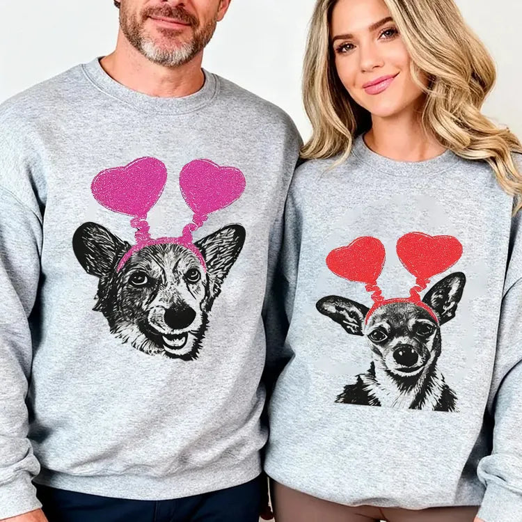 Custom Pet Portrait & Heart Balloon Headband Printed Valentines T-shirt Sweatshirt Hoodie