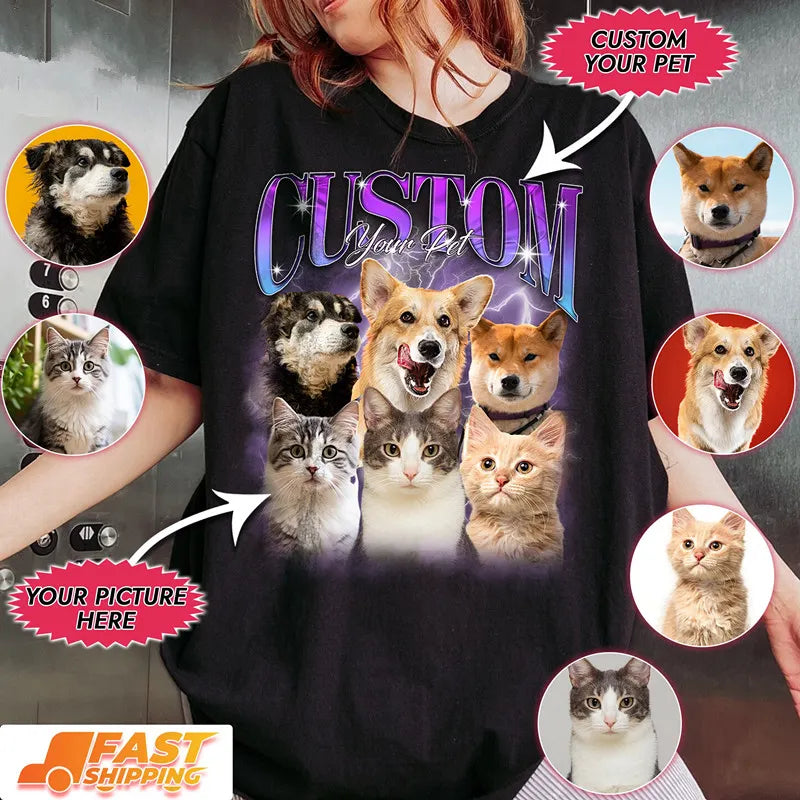 Custom Bootleg Shirt, Custom Pet Shirt, Personalized with Your Dog or Cat Retro 90's Tee Sweatshirt Hoodie