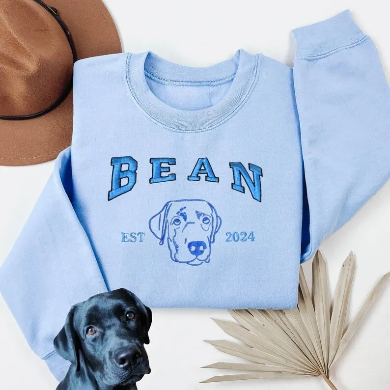 Personalized Pet Embroidered Sweatshirt with Custom Dog or Cat Portrait- Stylish Outline Style