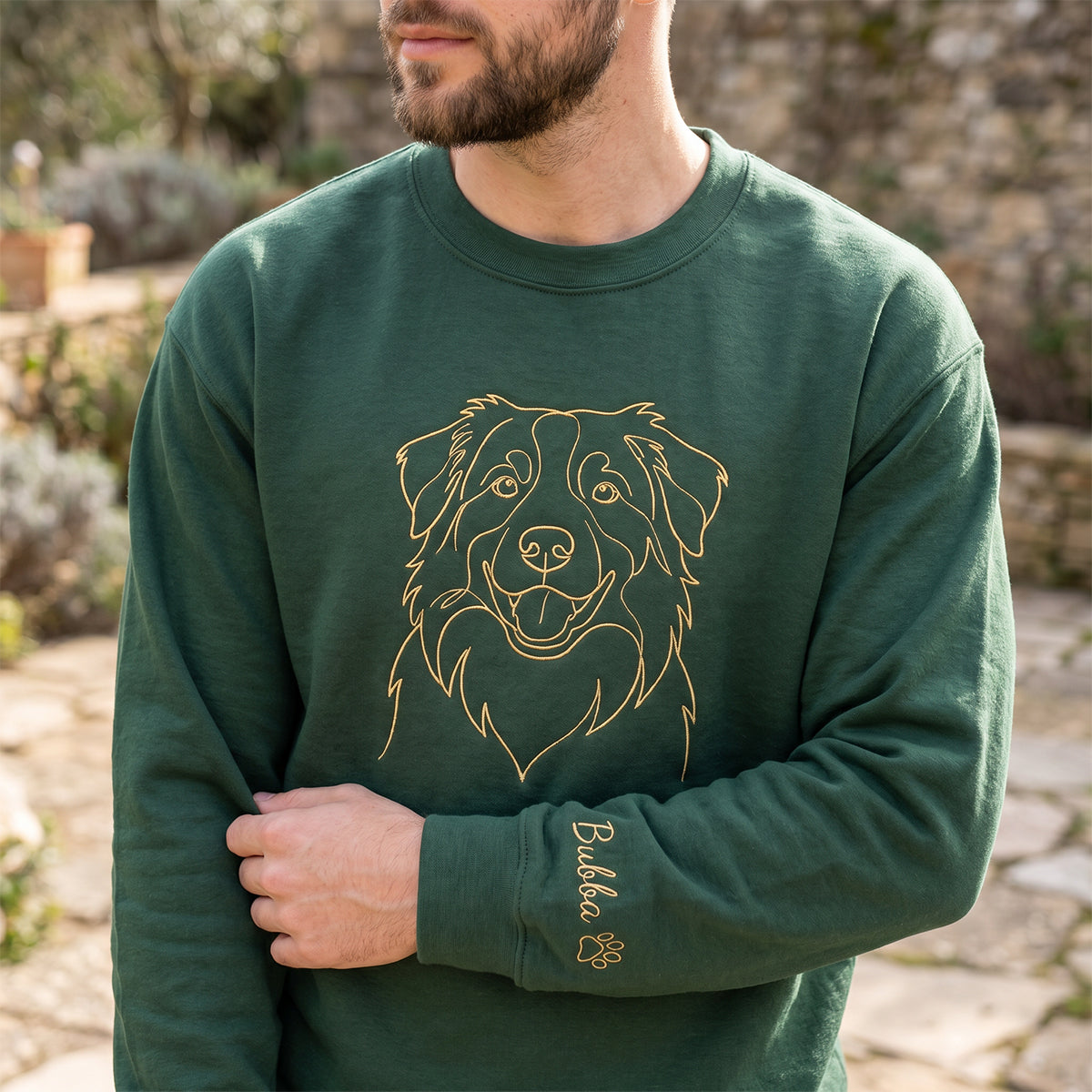 Custom Embroidered Pet Face Line Art Sweatshirt, Dog Dad Gift-Stylish Outline Style