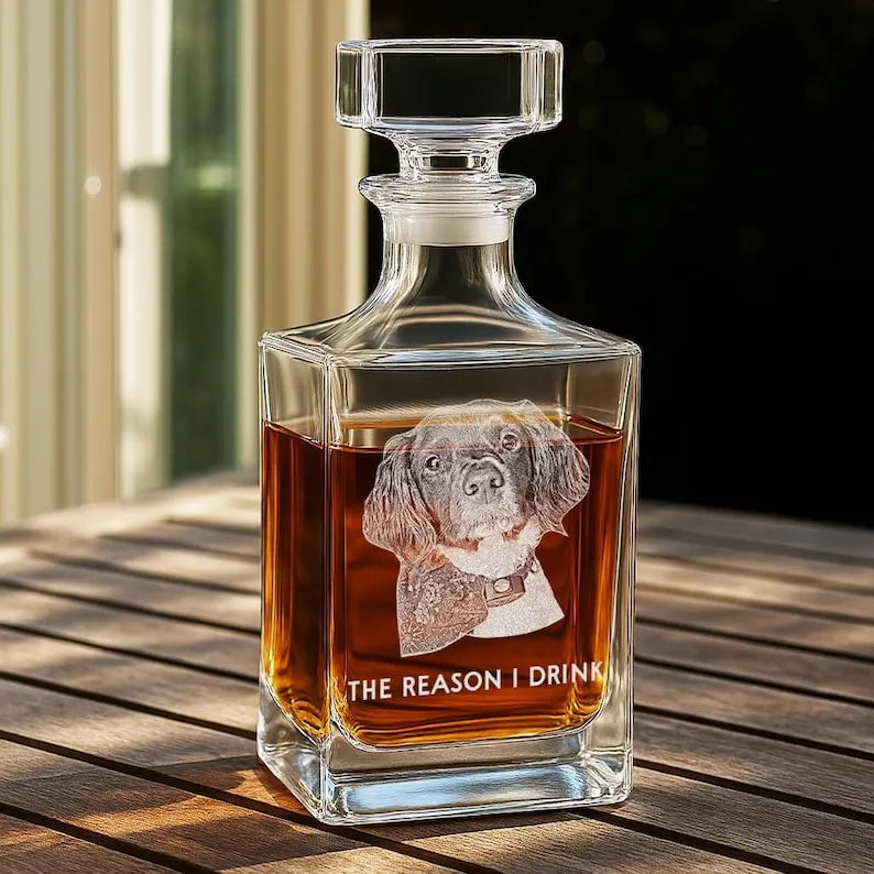Custom Engraved Decanter with Dog Photo, Personalized Father's Day Gift