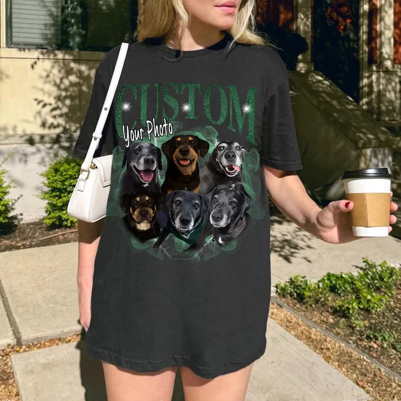 Custom Vintage Bootleg Pet Shirt, Pet Photo + Name  90's Tee, Cat Shirt