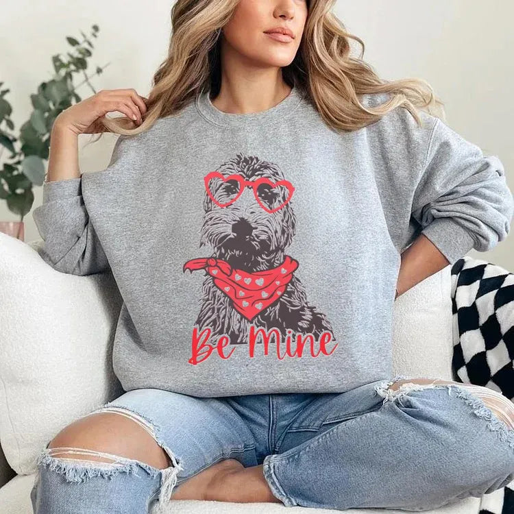 Valentine's Day Custom Pet Portrait Sweatshirt with Heart Glasses & Dog Bandana