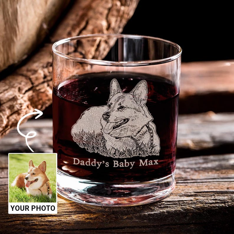 Personalized Custom Photo Dog Pet Whiskey Glass And Decanter Set, Dog Whiskey Glass Cup