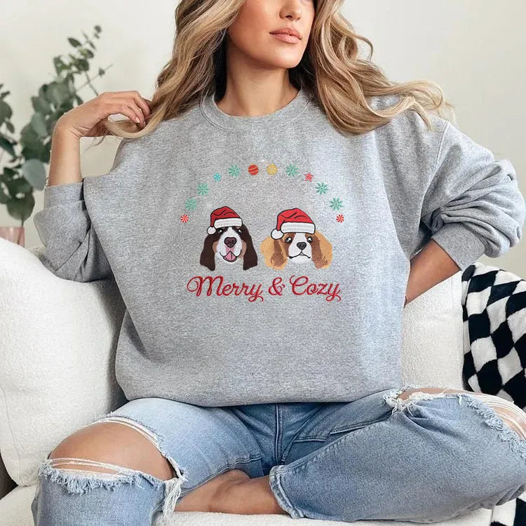 PetFiestas® Custom Pet Embroidered Sweatshirt with Christmas Decorations Embroidery Design- Colorful Design