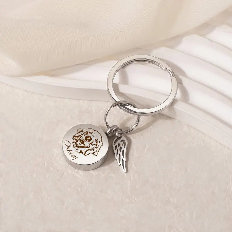 Custom Pet Portrait Urn Keychain for Pets Ashes - Pet Loss Gift, Pet Memorial Keychain
