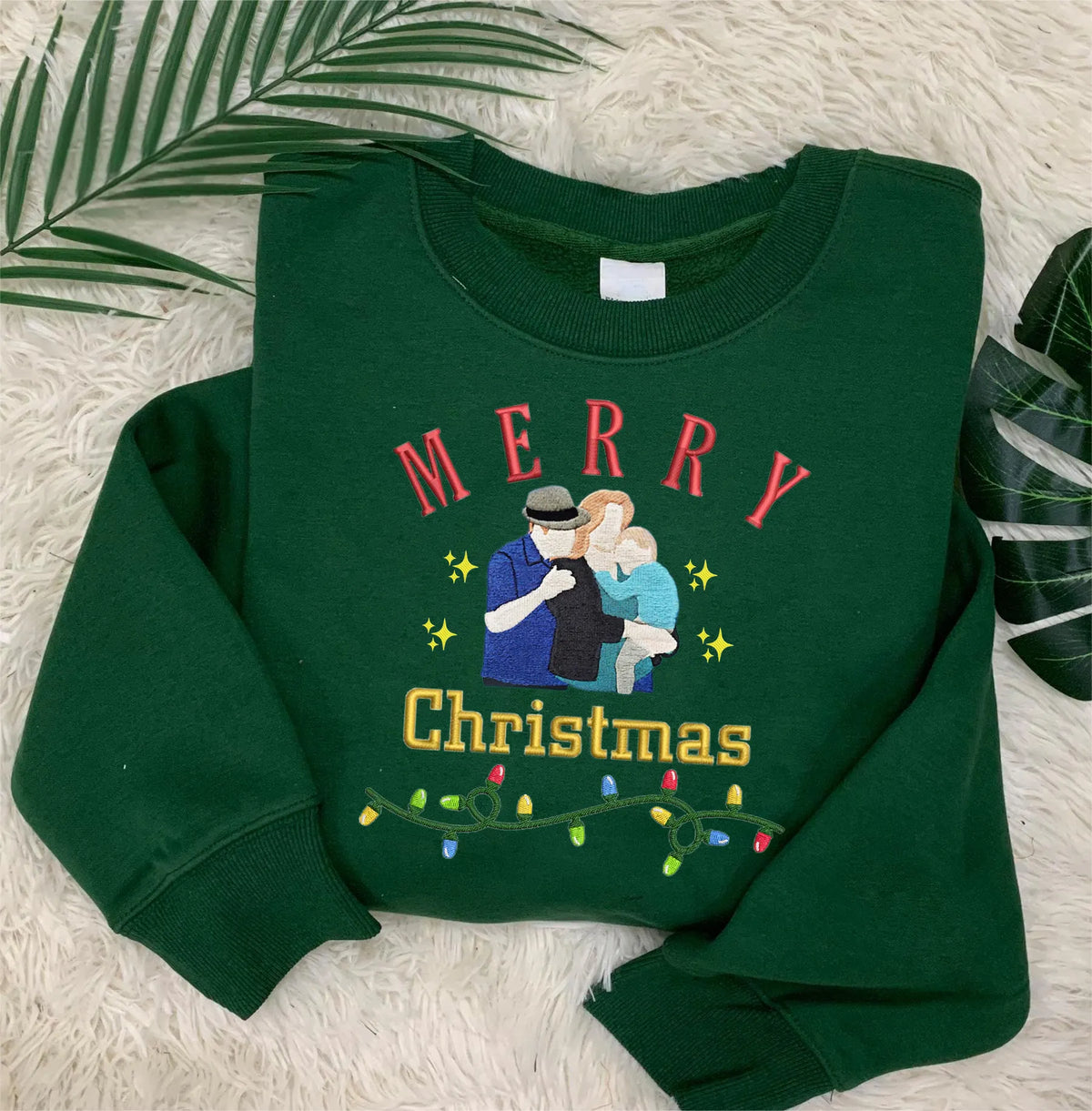 PetFiestas® Merry Christmas Custom Photo Embroidered Christmas Sweatshirt Hoodie T-shirt- Colorful Design