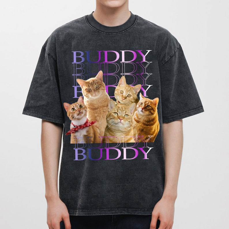 Pet On The Moon Custom Bootleg Rap Pet Photo Printing T Shirt, Vintage 90s T-shirt Sweatshirt Hoodie