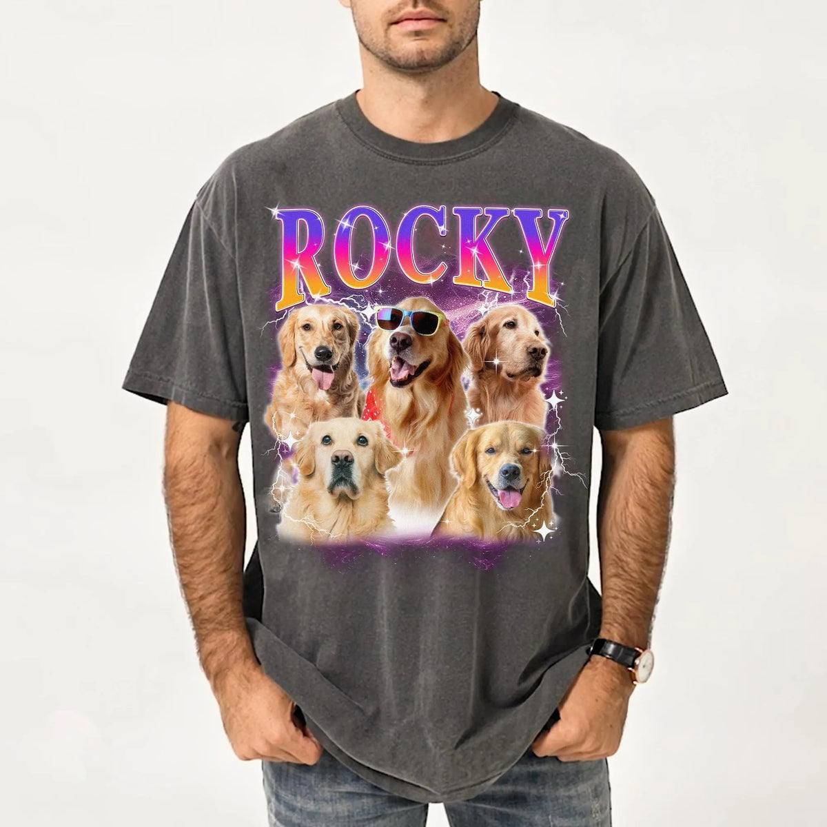 Custom Dog Bootleg Shirt, Personalized Pet Photo Vintage 90s Tee