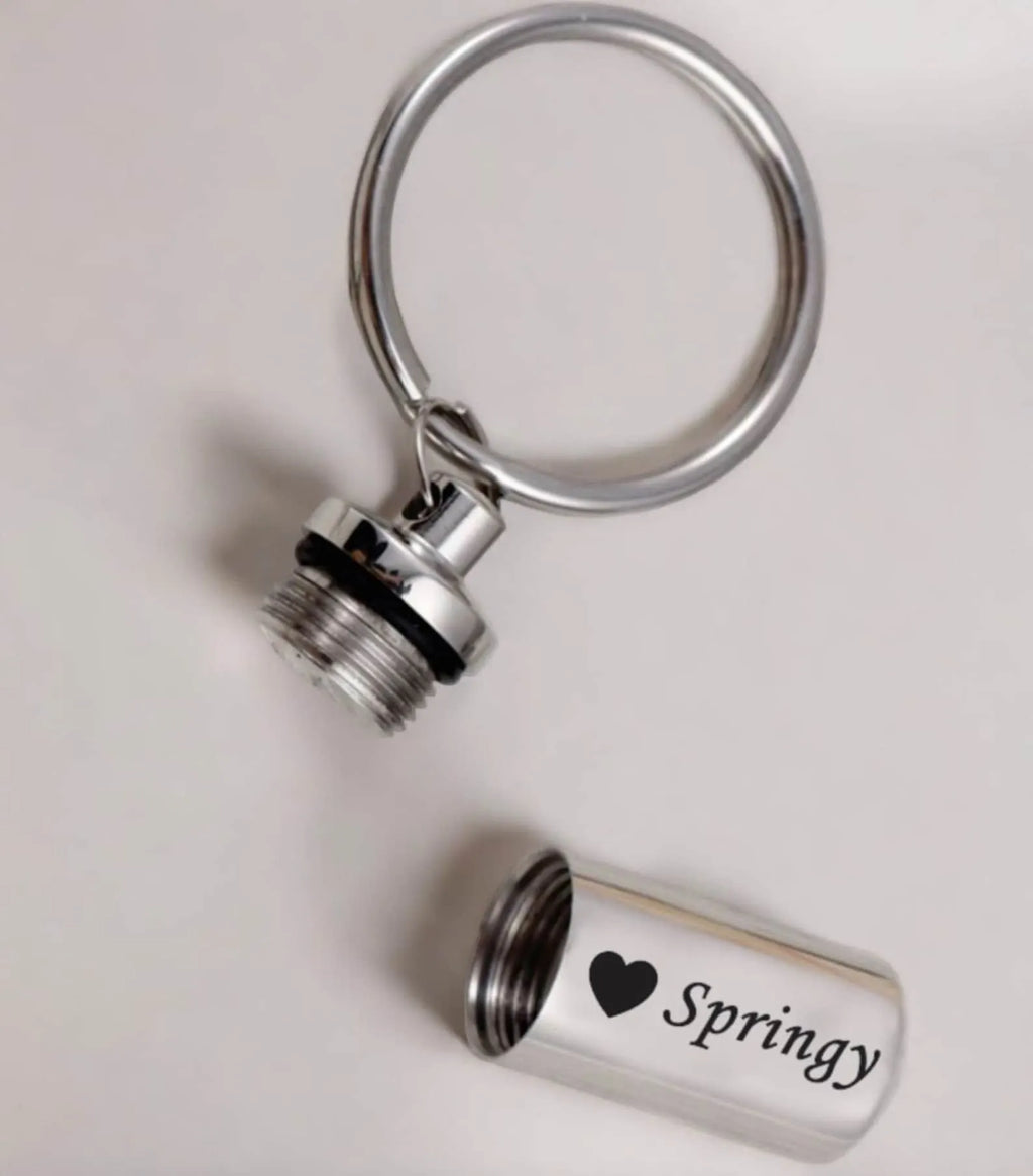 Custom Pet Memorial Keychain - Personalized Dog Ashes Keepsake - Engravable Paw Print Urn Pendant 