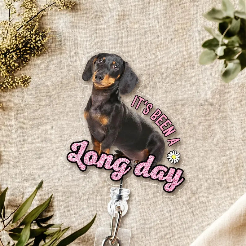 Custom Pet Photo Badge Reel – Personalized Dog Portrait ID Holder for Pet Lovers & Dog Moms