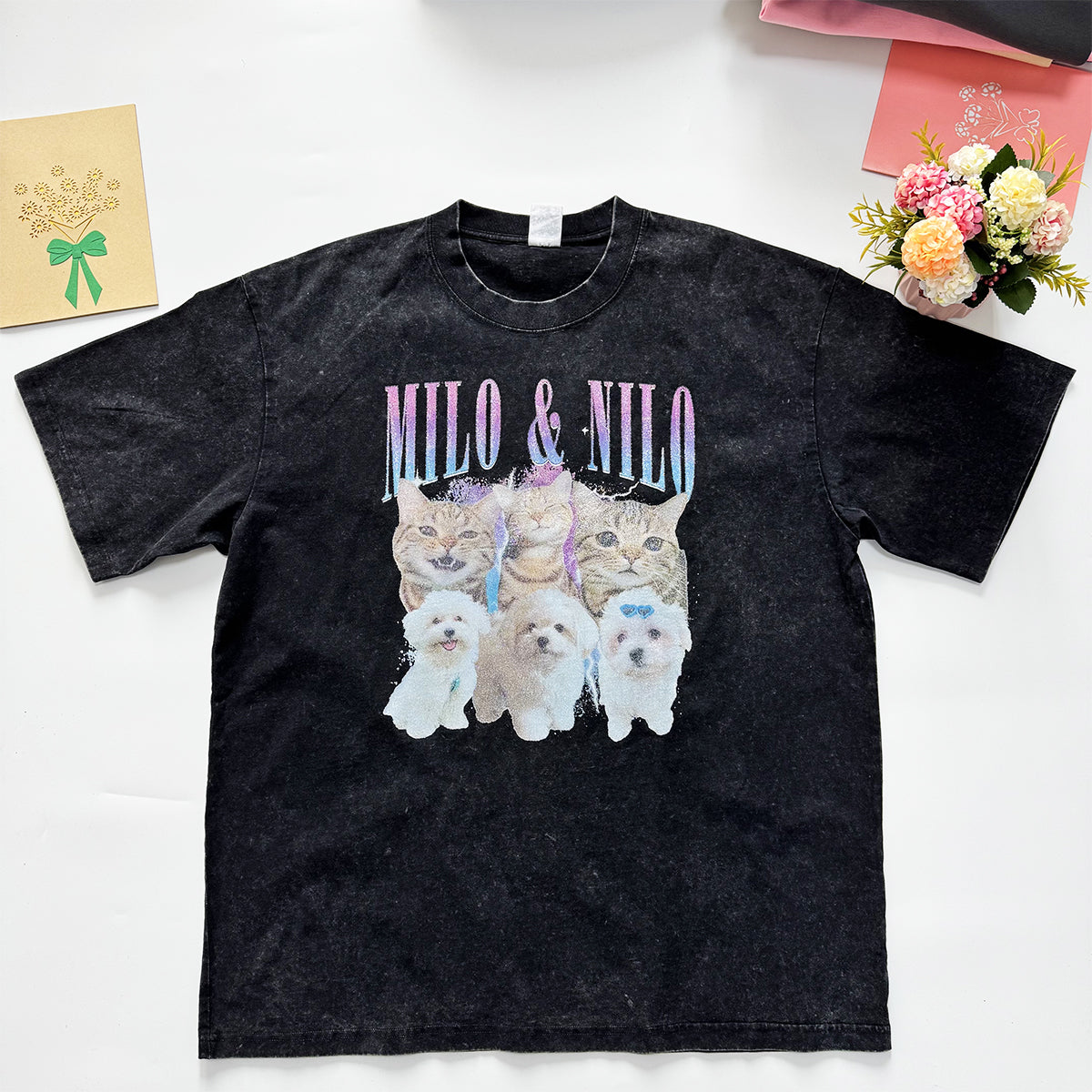 PetFiestas® Custom Photo Glitter Printed Vintage 90s Graphic Tee Sweatshirt Hoodie