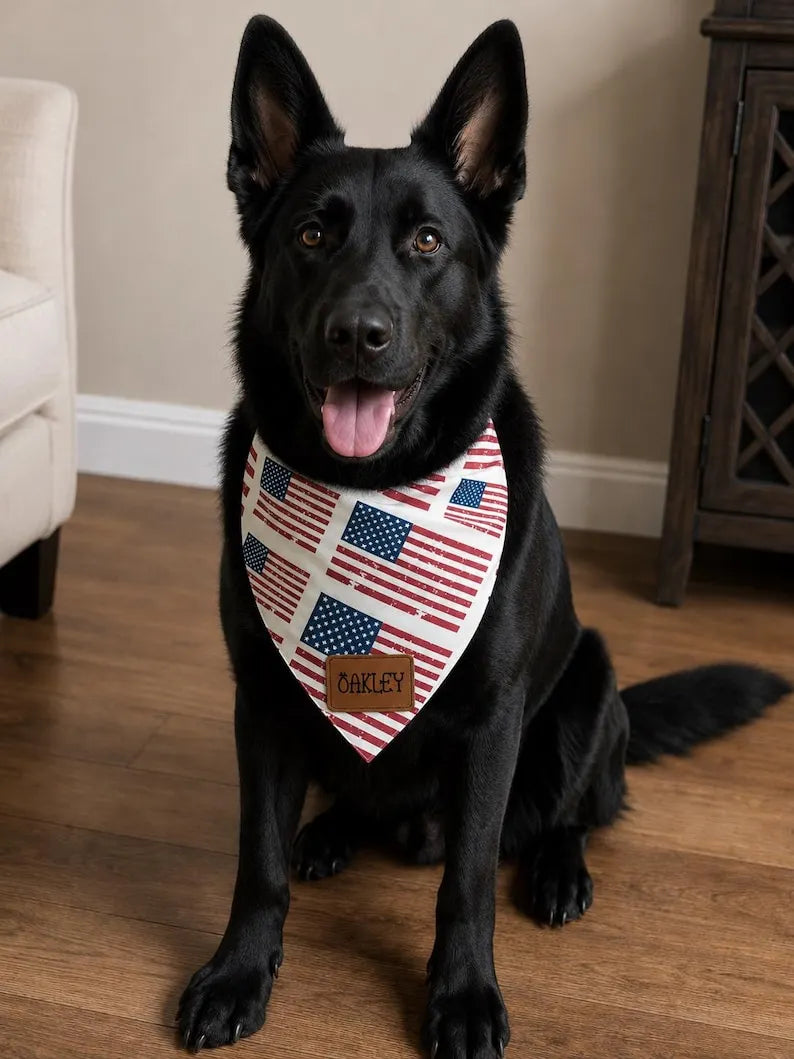 Custom Name Patch Dog Bandana, 4th of July Bandana, Patriotic Dog Gifts, Pet Lover Gift