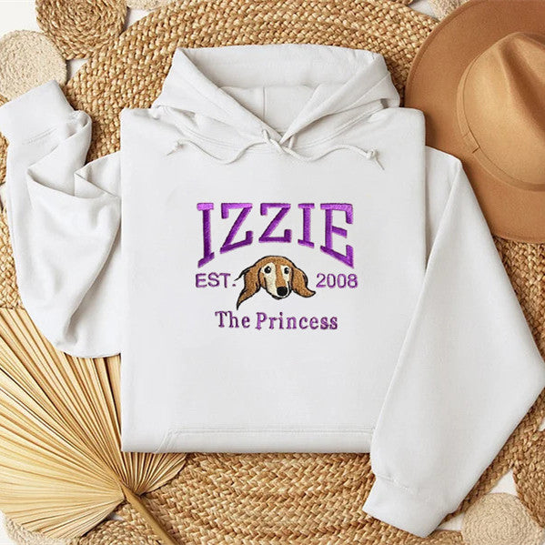 Custom Dog Hoodie Embroidered Dog Name Sweatshirt- Varsity Colorful Design
