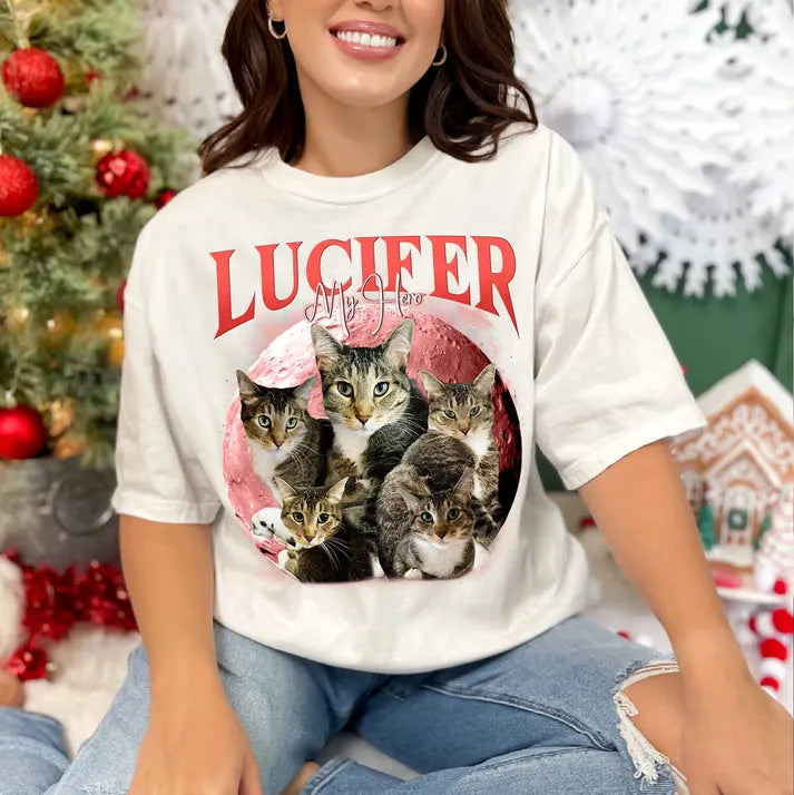Personalized Cat Dog Shirt, Pet Photo Moon Shirt, Bootleg Vintage T-shirt