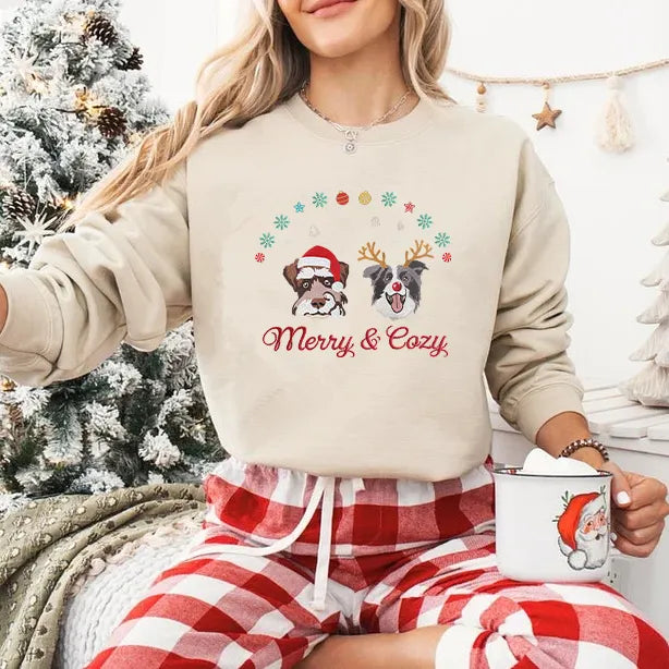 PetFiestas® Custom Pet Embroidered Sweatshirt with Christmas Decorations Embroidery Design- Colorful Design