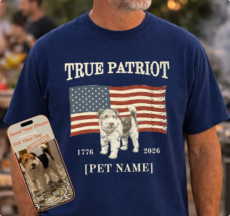 Custom Pet Photo Shirt, 4th of July Patriotic Dog Tee