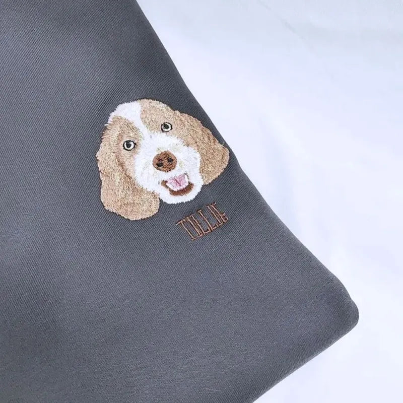 Custom Premium Handcrafted Pet Portrait Embroidered Sweatshirt Hoodie T-shirt- Colorful Design