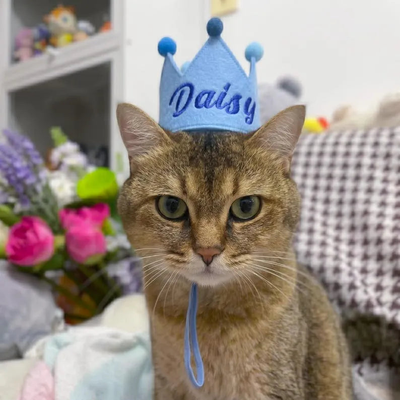 Personalized Dog Birthday Hat, Custom Name Embroidered Pet Party Crown for Dogs and Cats