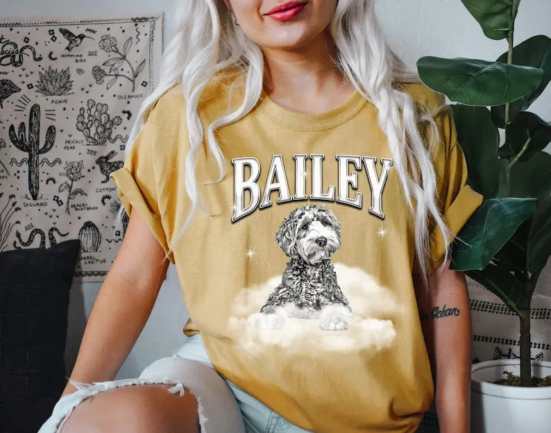Custom Pet Memorial Shirt from Photo, Personalized Dog Graphic Shirt With Angel Wings and Clouds