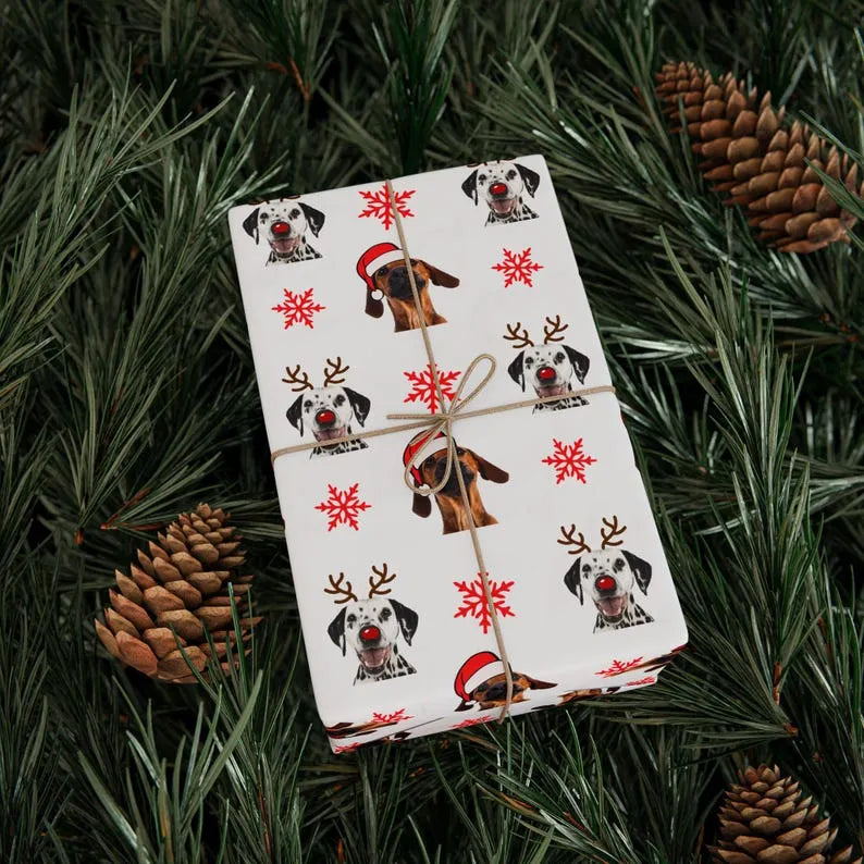 Custom Pet Photo Christmas Wrapping Paper, Custom Dog Wrapping Paper