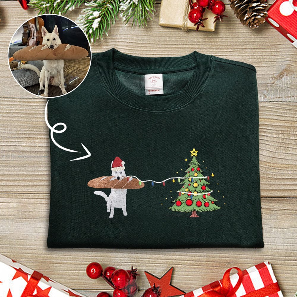 Custom Embroidered Christmas Tree And Lights Pet Embroidered Sweatshirt Hoodie T-shirt- Colorful Design