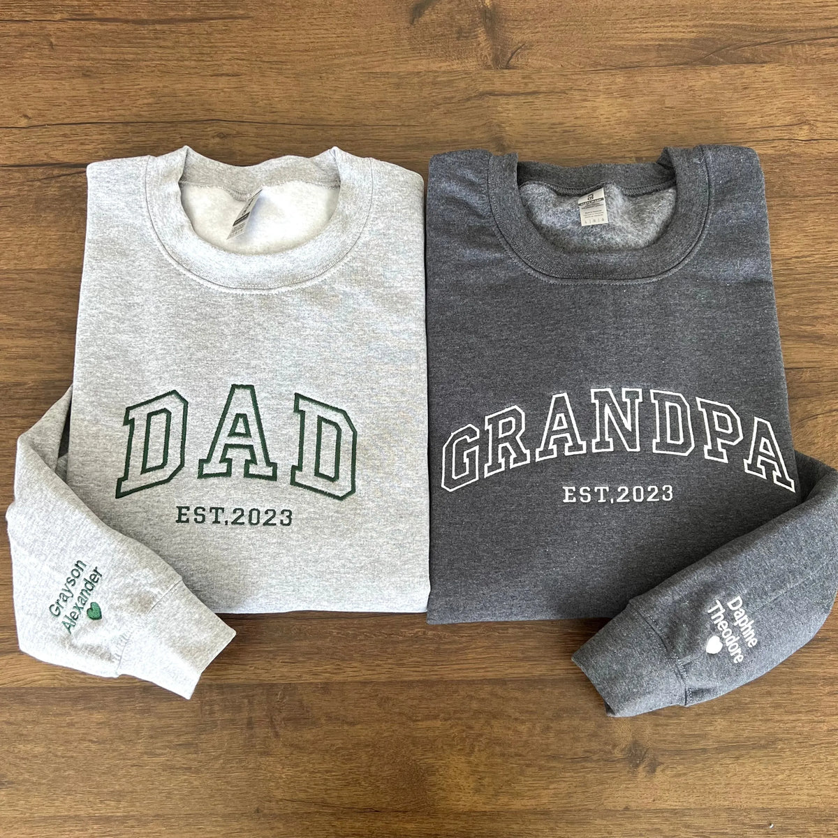 Custom Dad Embroidered Sweatshirt with Name On Sleeve and Heart, Father's Day Gift