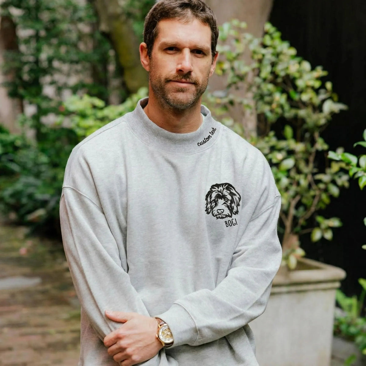 Custom Pet Outline Embroidered Mockneck Sweatshirt