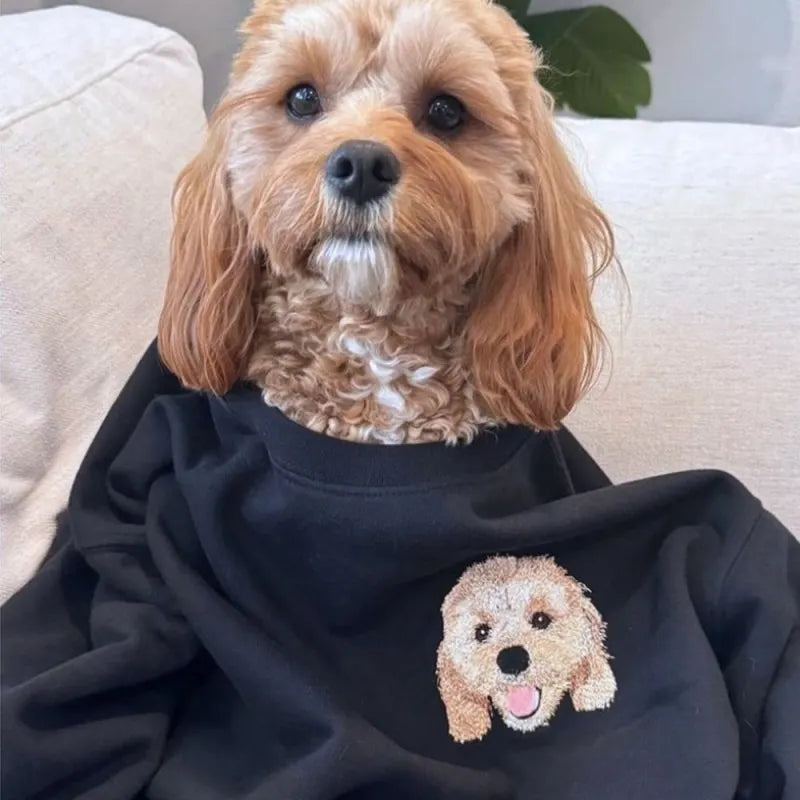 Custom Premium Handcrafted Pet Portrait Embroidered Sweatshirt Hoodie T-shirt- Colorful Design