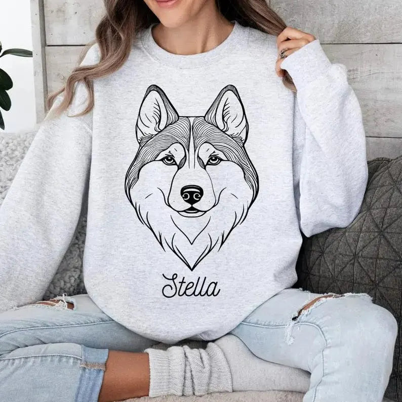 Custom Minimalist Outline Dogs Sweatshirt, Personalized Dog Photo and Dog Name Hoodie