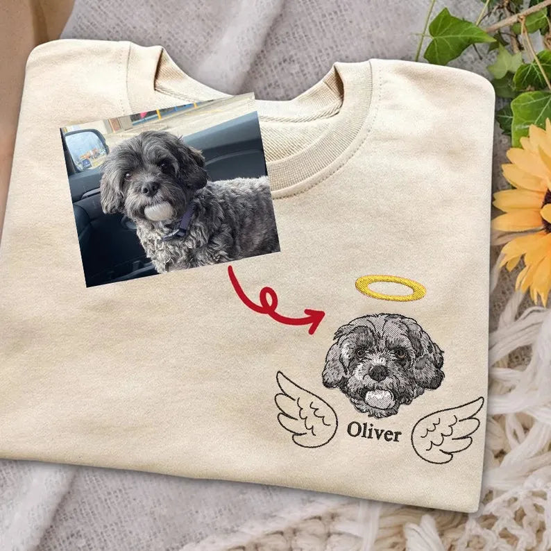 Pet Memorial Hoodie – Custom Dog Portrait Embroidery Sweatshirt, Personalized Tribute for Pet Owners