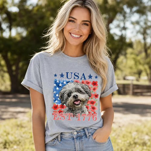 Custom Dog Photo America 250th Independence Day T-shirt