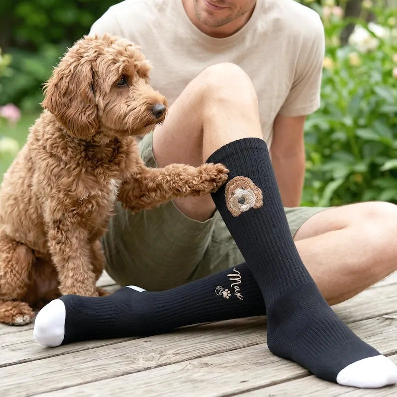 Custom Embroidered Pet Portrait Socks From Photo - Personalized Dog Face Socks