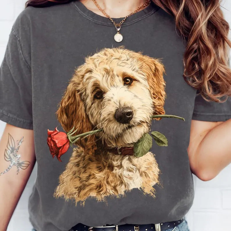 Custom Dog Photo Vintage Rose Valentine's Day Sweatshirt T-shirt Hoodie
