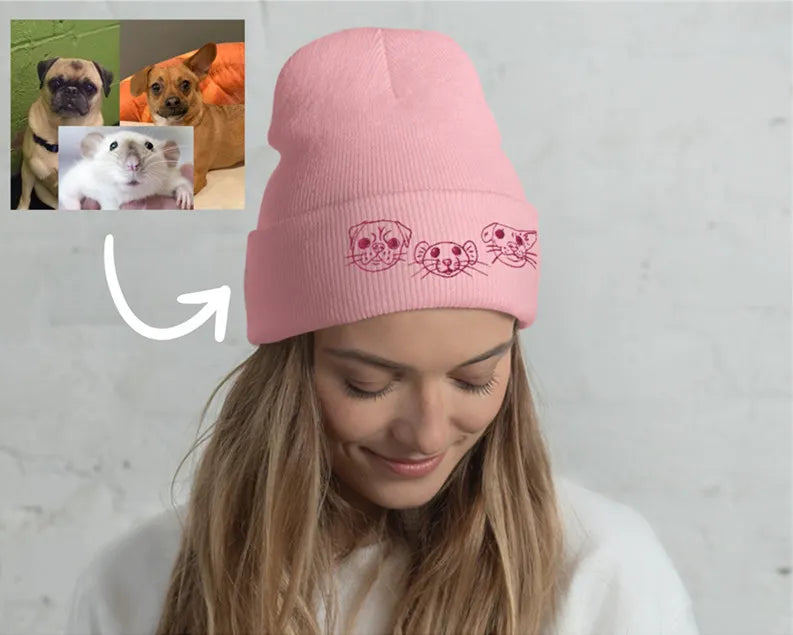 Custom Embroidery Dog Beanie Cuffed Pet Lover Gift Personalized Dog Hat
