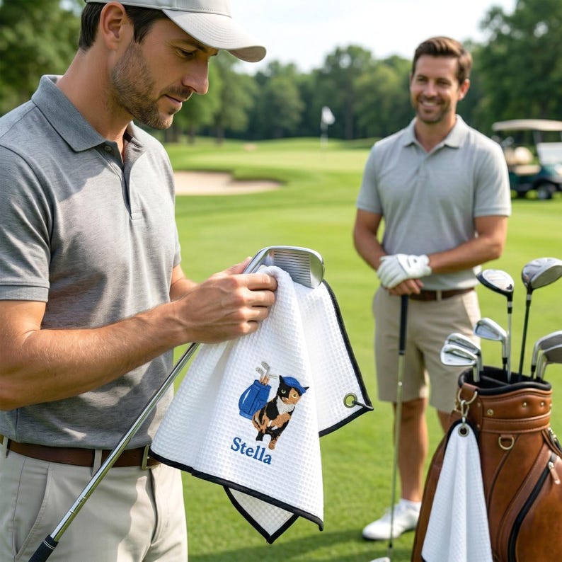 Custom Embroidered Pet Portrait Golf Towel, Custom Dog And Cat Golf Accessories